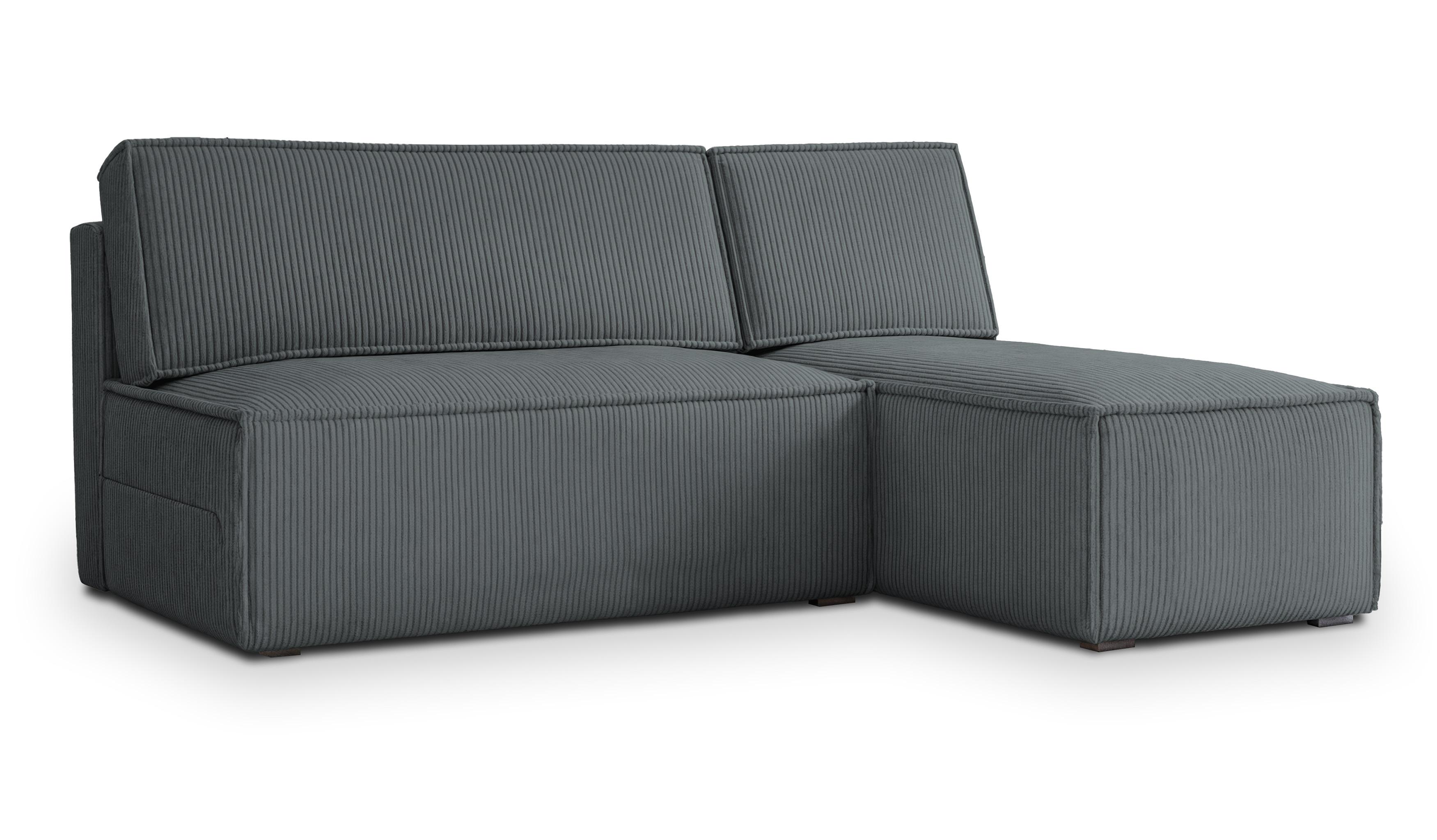 ECKSOFA BRISO P Grau Kordstoff mit Schlaffunktion - Grau, Holz/Kunststoff (200/140cm) - MASSENO