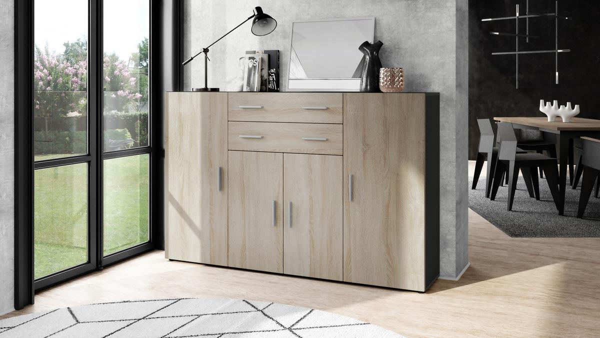 HIGHBOARD Aron Fronten in Eiche sägerau - Eiche San Remo, Holzwerkstoff (166.5/106.5/35cm) - Vladon