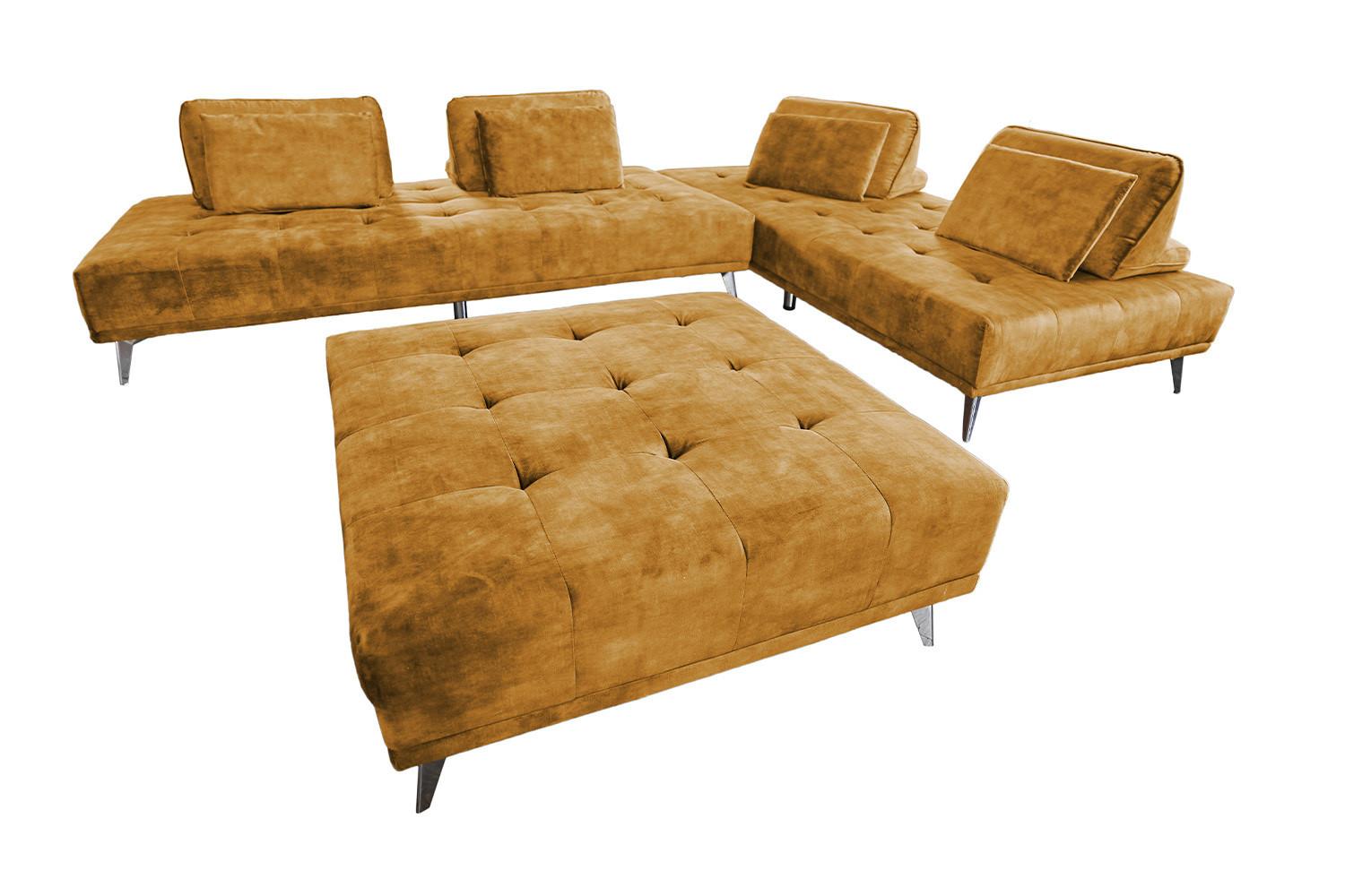 MODULSOFA MIT HOCKER WIOLO Braun Velvet - Silberfarben/Braun, Textil/Metall (350/80/350cm) - KAWOLA