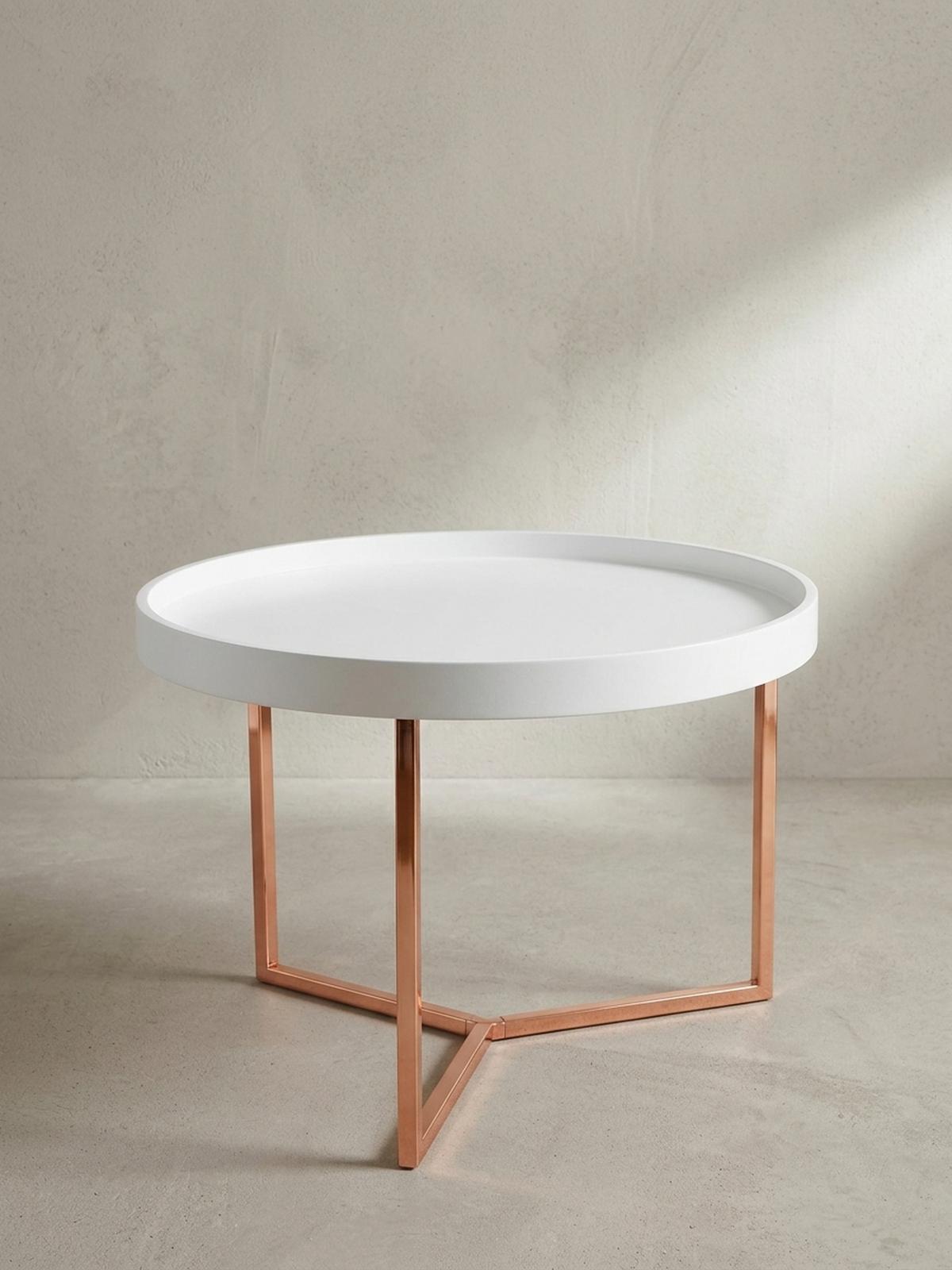 SOFATISCH LIA Rund mit Metallgestell, abnehmbares Tablett und Anti-Rutsch-Noppen, Bronze 58 x 58 x 42 cm - Braun/Bronzefarben, Holz/Metall (58/58/42cm) - KADIMA DESIGN