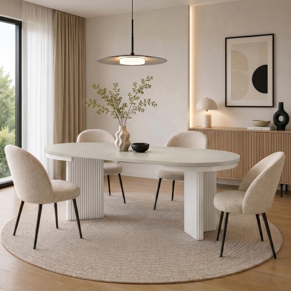 ESSTISCH Prestige runder Design-Tisch, ausziehbar Ø 100–180 cm, Kaschmir+Weiß - Kaschmir/Weiß, Metall (100/100/77cm) - Beautysofa