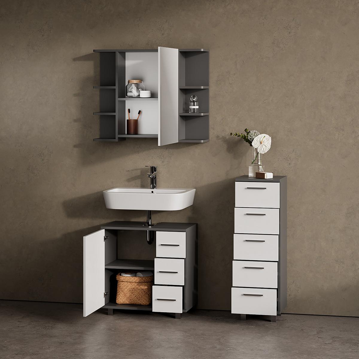 WASCHBECKENUNTERSCHRANK Eisak Anthrazit 60 x 60.8 cm - Anthrazit, Holzwerkstoff (60/60.8/33cm) - Livinity®