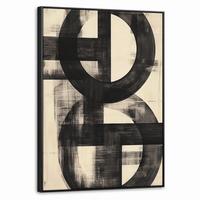 LEINWAND Bilder mit Rahmen - Kreise - Balken - Schwarz - Abstrakt - 70x100 - Schwarz, Textil (70/100cm) - MuchoWow