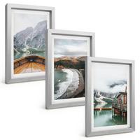 BILDER SET 3er Set - 20x30 cm Silberner Rahmen - Berge, See, Boot, Strand, Landschaft - Silberfarben, Kunststoff (20/30cm) - TULUP