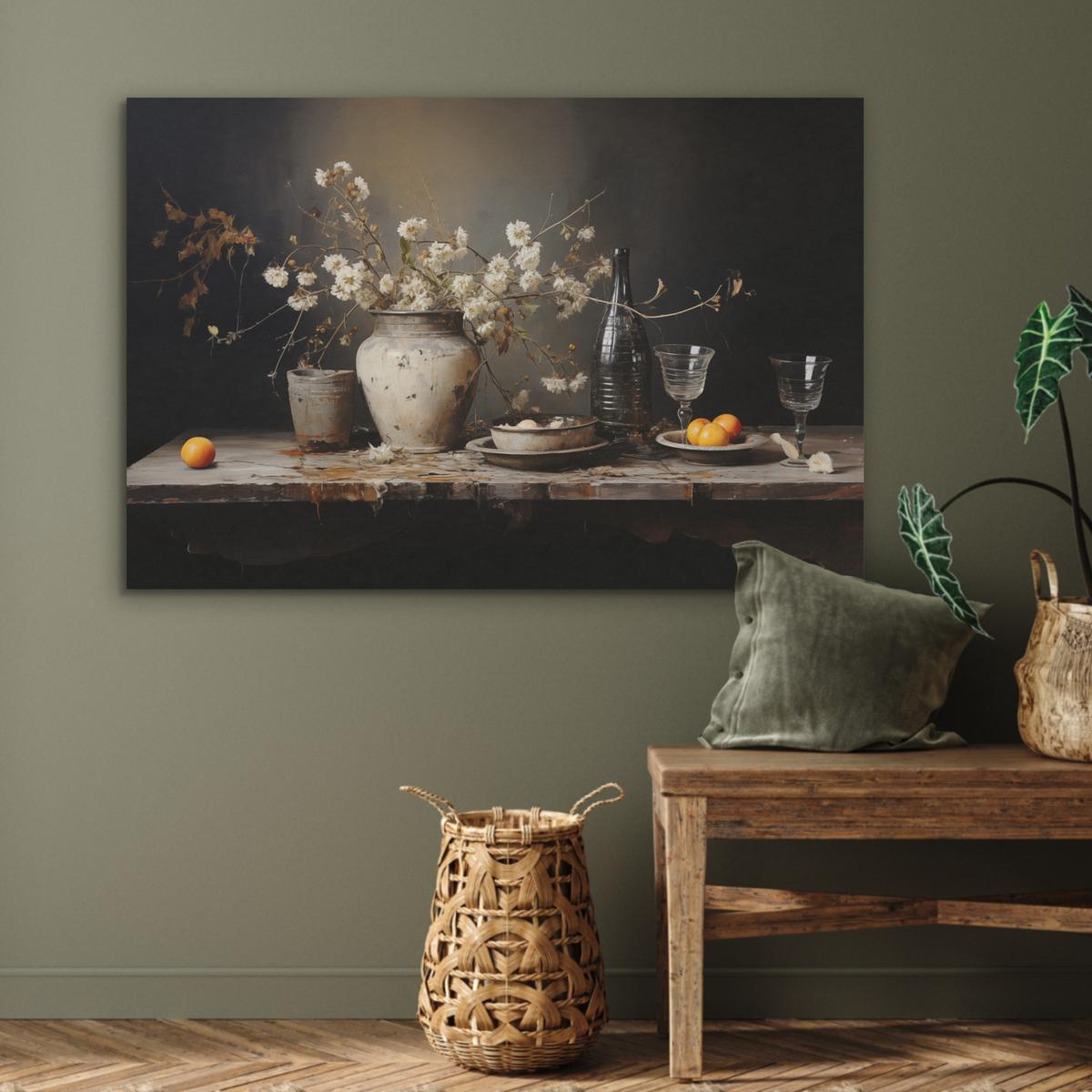 AKUSTIKBILD Stilleben - Blumen - Blumenstrauß - Vase - Wein Akustikpaneele 90x60 cm - Schwarz, Kunststoff (90/60/0.9cm) - MuchoWow