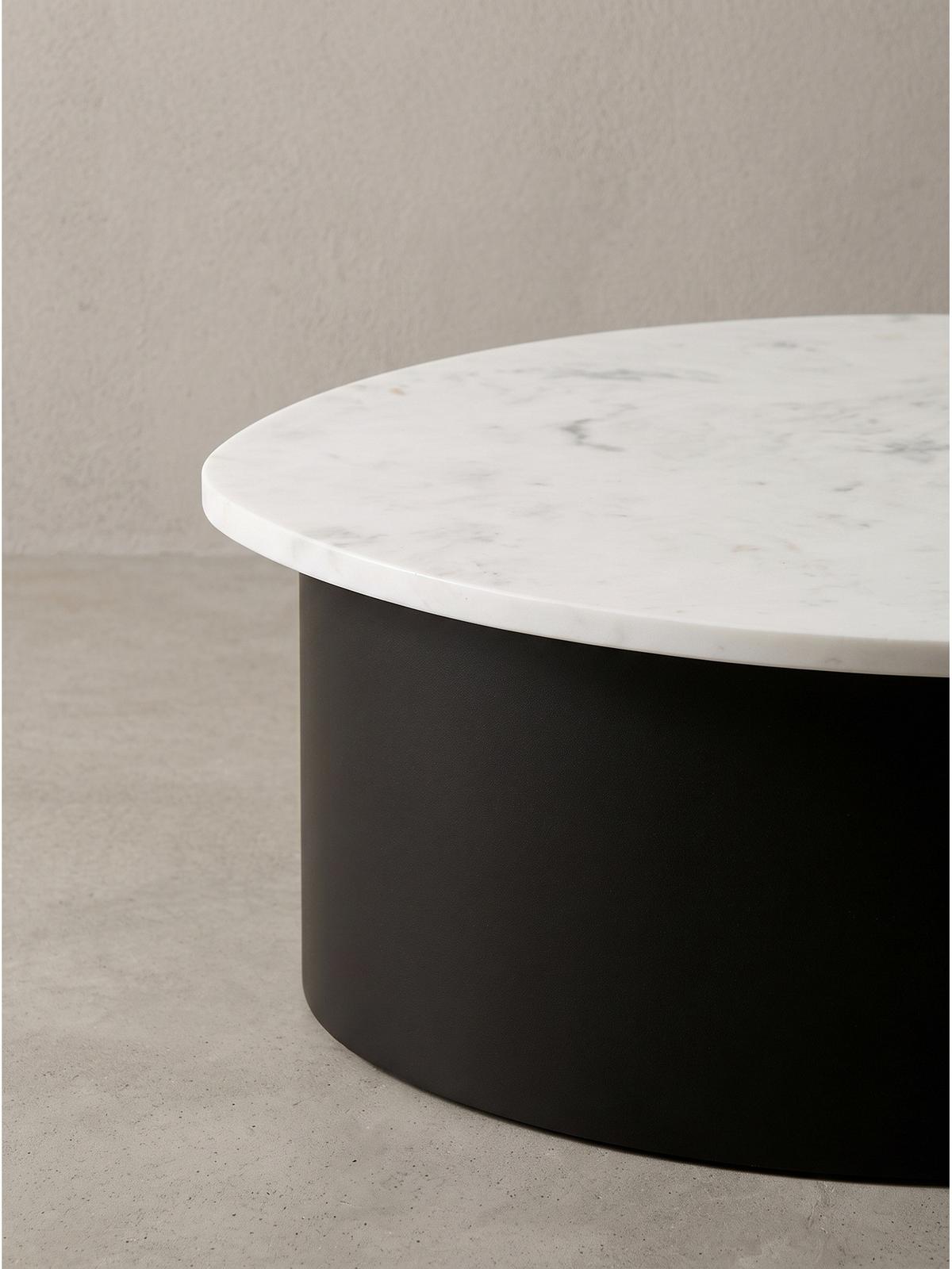 COUCHTISCH VIGEVANO, Marmor, handgefertigt, Weiß-Schwarz, 63 x 63 x 30 cm - Schwarz/Weiß, Stein/Metall (63/63/30cm) - KADIMA DESIGN