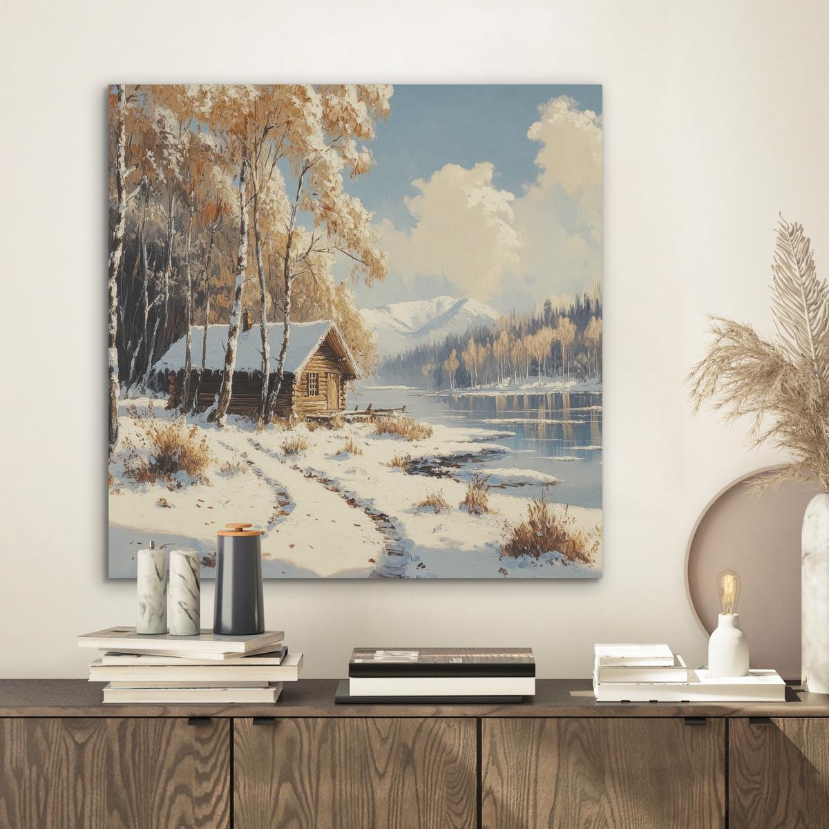 AKUSTIKBILD Winter - Schnee - Zuhause - Natur Wandbilder 60x60 cm - Hellbraun, Kunststoff (60/60/0.9cm) - MuchoWow