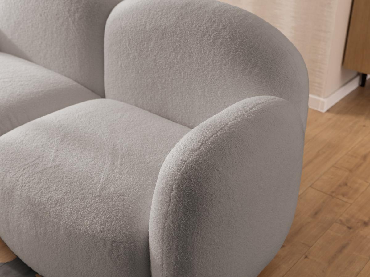 ECKSOFA Nuvola mit abgerundetem Design Hellgrau Bouclé-Stoff - Ottomane Links - Hellgrau/Schwarz, Holz/Kunststoff (268/146cm) - S-Style Möbel