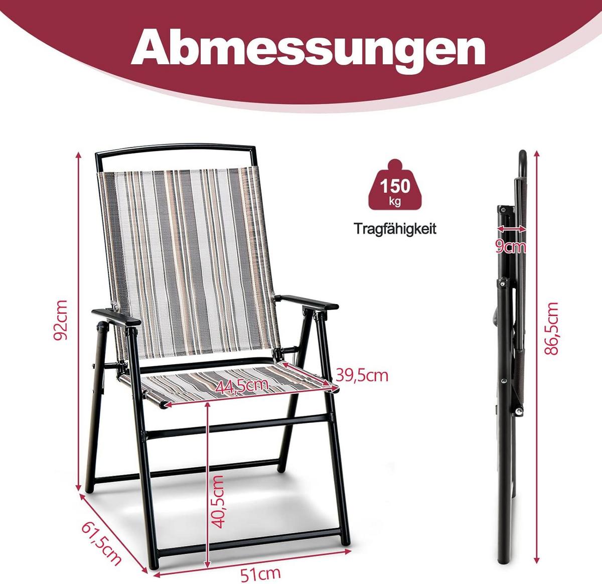 KLAPPSTUHL Grau (2er-Set) - Grau, Metall (61.5/92/51cm) - COSTWAY