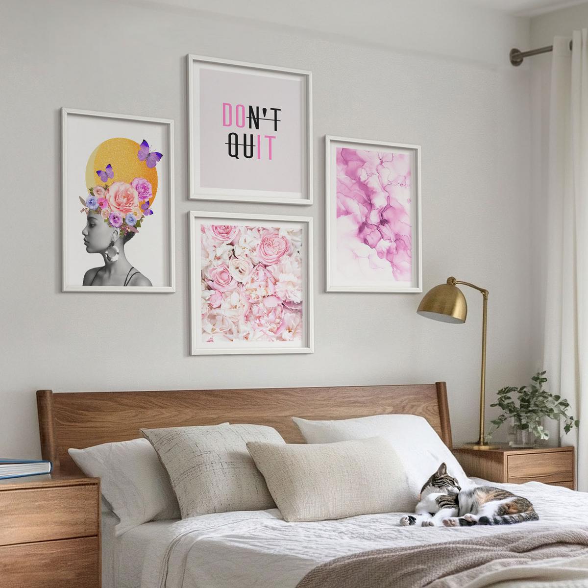 BILDER SET 4er Set - 50x50 cm & 40x60 cm Weißer Rahmen - Abstraktes Blumenporträt einer Frau - Weiß, Kunststoff (50/50cm) - TULUP