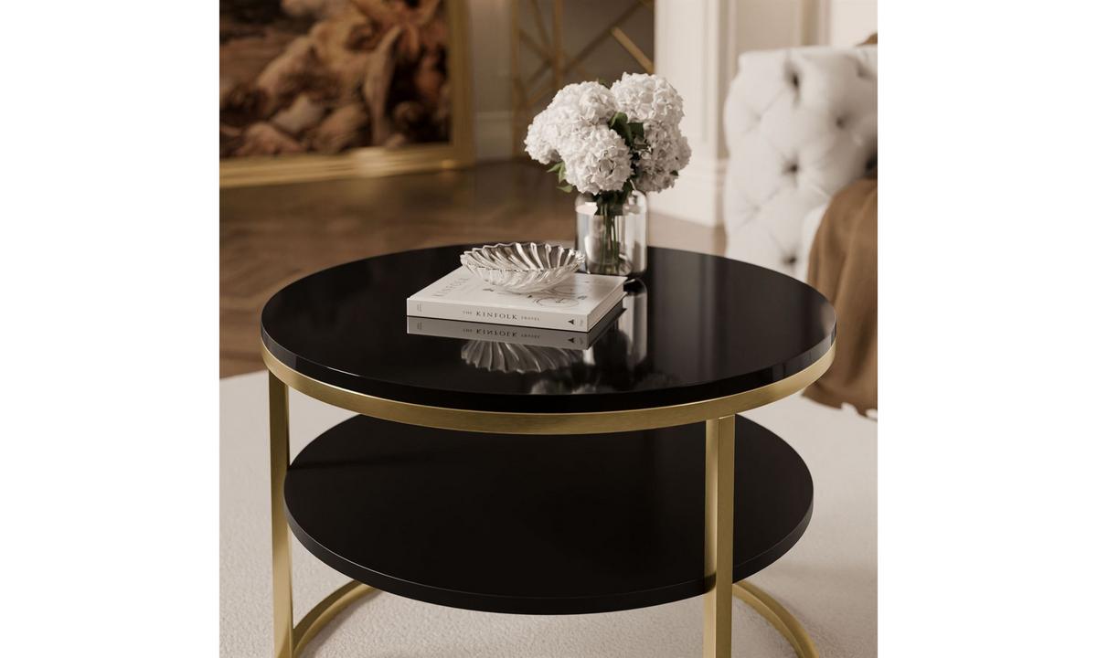 COUCHTISCH CIRI SLIM HOCHGLANZ Ø60/41 cm Gold gebürstet / Schwarz glänzend - Goldfarben/Schwarz, Holzwerkstoff/Metall (60/60/41cm) - Lookway