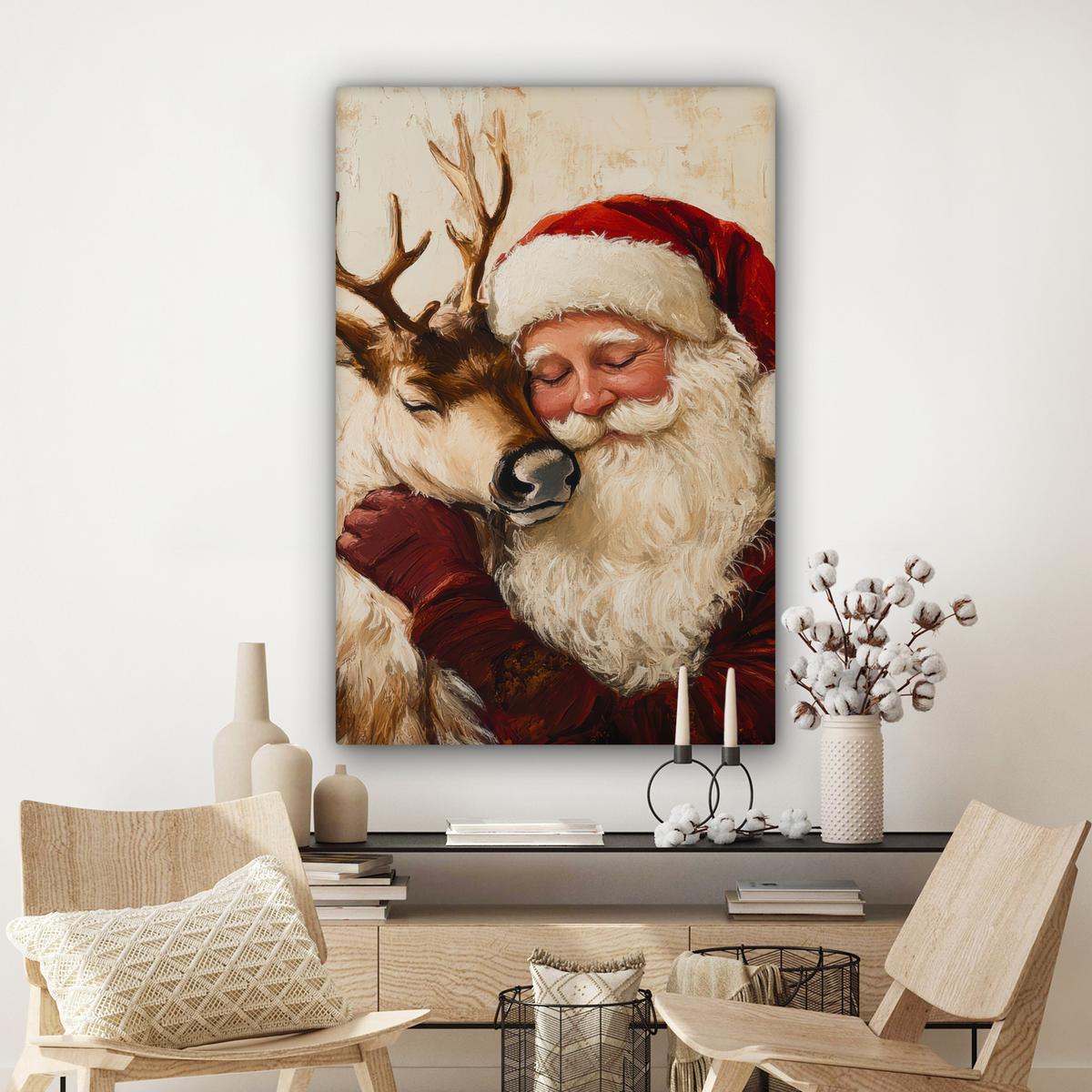 LEINWANDBILD Weihnachtsmann - Rentier - Weihnachten Deko XXL 80x120 cm - Rotbraun, Textil (80/120cm) - MuchoWow