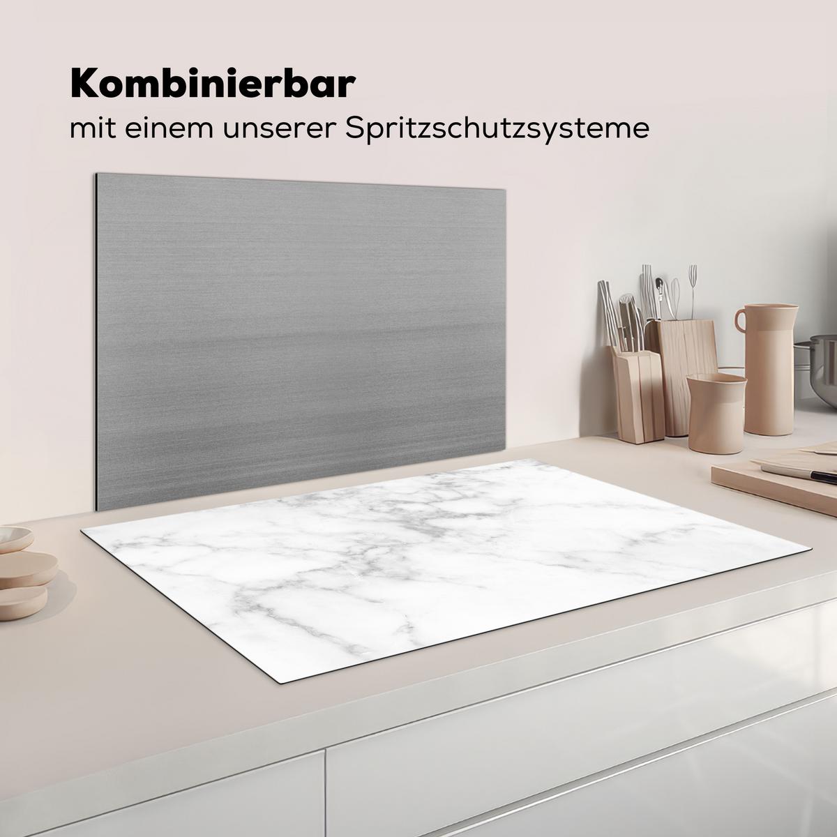HERDABDECKPLATTE Marmor - Grau - Weiß - Strukturierter Marmor Induktionsmatte 83x51 cm - Weiß, Kunststoff (83/51.5/0.2cm) - MuchoWow
