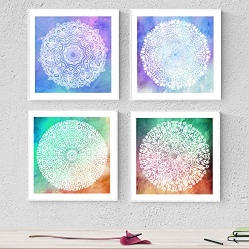 POSTER Set mit 4 Mandalas Wahrheit 20x20cm Schwarzer Rahmen - Schwarz, Papier (20/3cm) - Nacnic