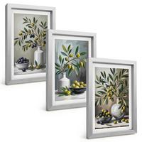 BILDER SET 3er Set - 20x30 cm Silberner Rahmen - Keramik olivgrau - Silberfarben, Kunststoff (20/30cm) - TULUP