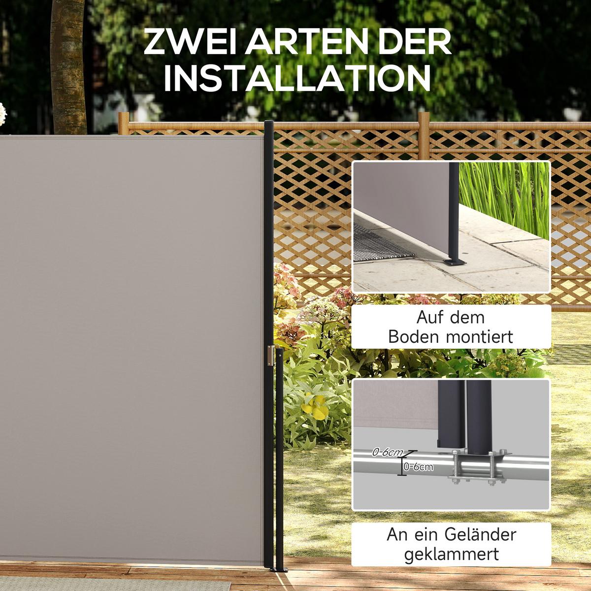 SEITENMARKISE, Hellgrau, 300L x 100H cm/300L x 140H cm, Polyesterstoff, Metall - Hellgrau, Kunststoff (3.5/140cm) - Outsunny