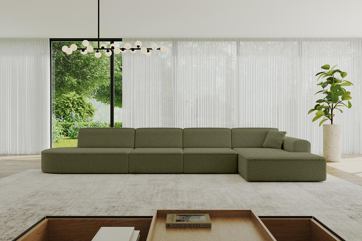 ECKSOFA Ottomane Rechts IREA-L3-v3 - 412x165x77 cm Grün - Platinfarben, Holzwerkstoff/Textil (412/165cm) - ALTDECOR