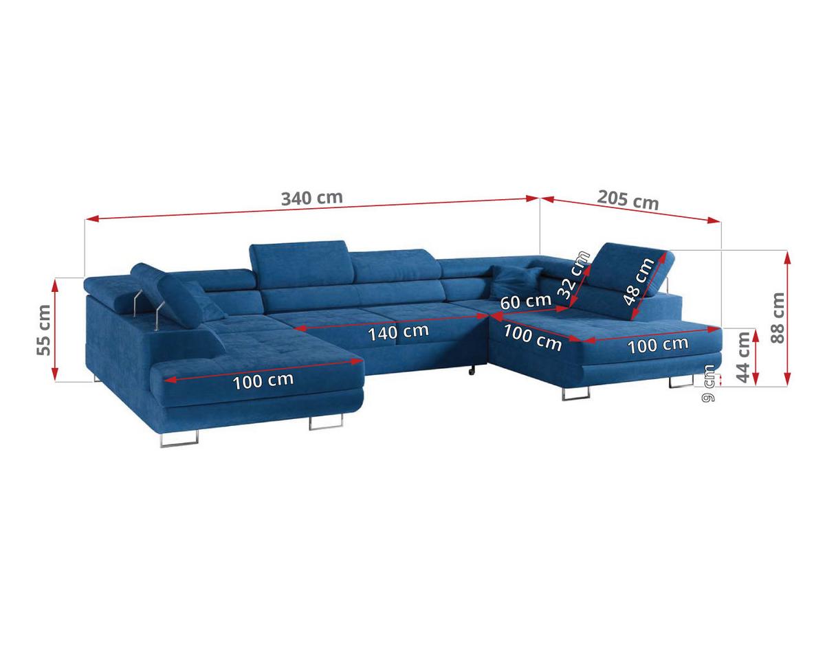 WOHNLANDSCHAFT GUSTAW U Dunkelblau Velvet - Türkis/Silberfarben, Textil/Metall (340/55/205cm) - MKS