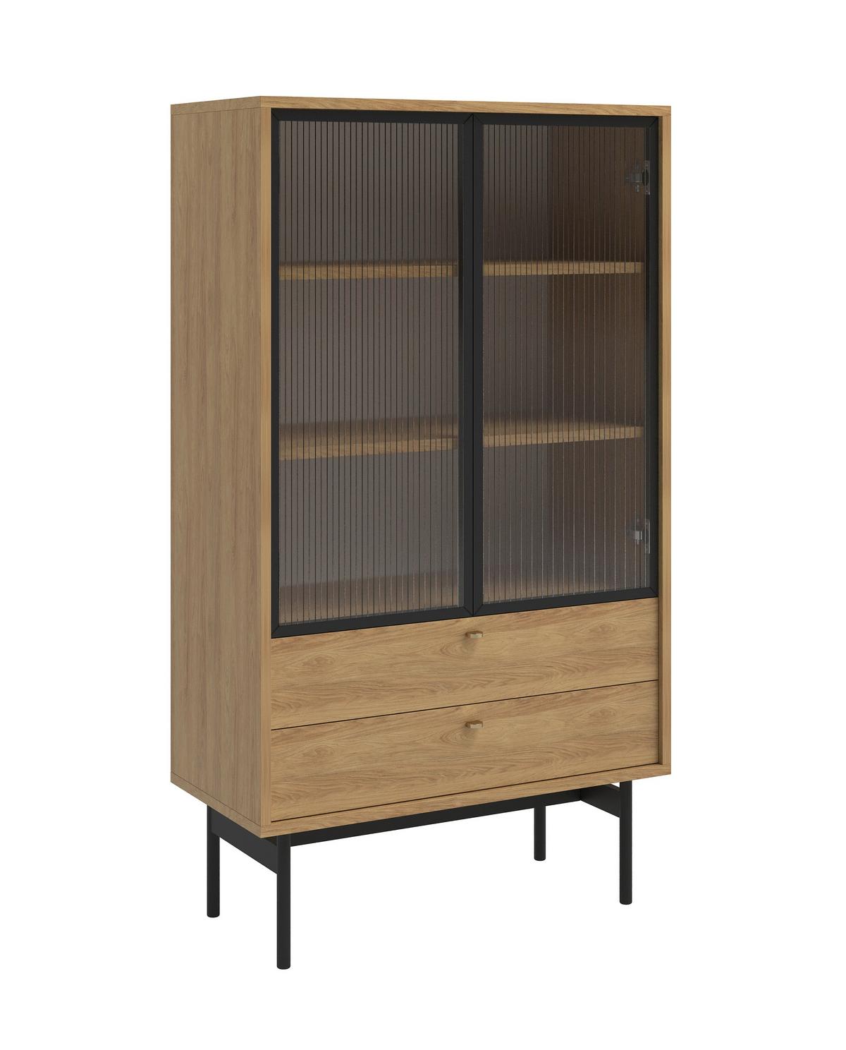 VITRINE Olar II Holzoptik Hickory Natur 85 cm - Beige/Goldfarben, Holzwerkstoff/Metall (85/150/41cm) - Selsey