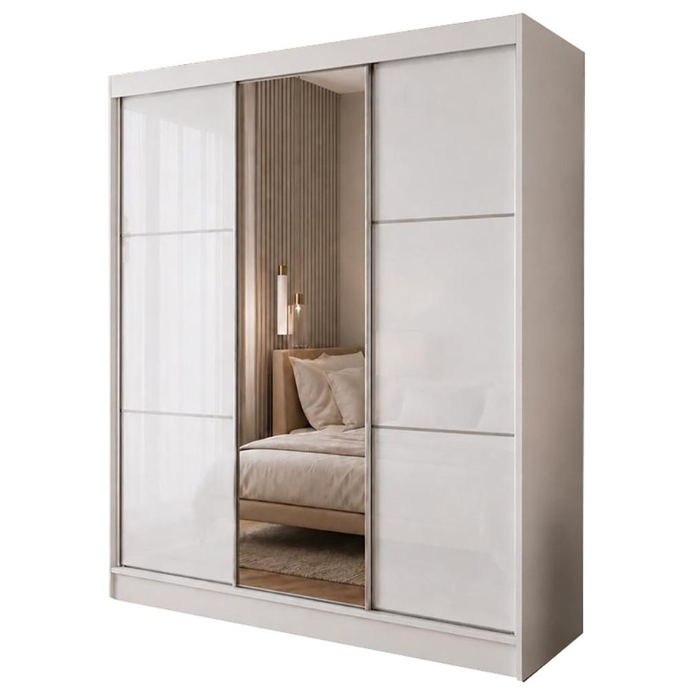 SCHWEBETÜRENSCHRANK Viva 180/216/61 Weiß mit Lacobel-Glas - Weiß, Holzwerkstoff (180/216/61cm) - Beautysofa