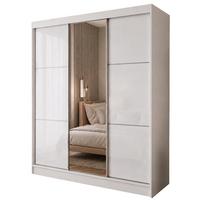 SCHWEBETÜRENSCHRANK Viva 180/216/61 Weiß mit Lacobel-Glas - Weiß, Holzwerkstoff (180/216/61cm) - Beautysofa