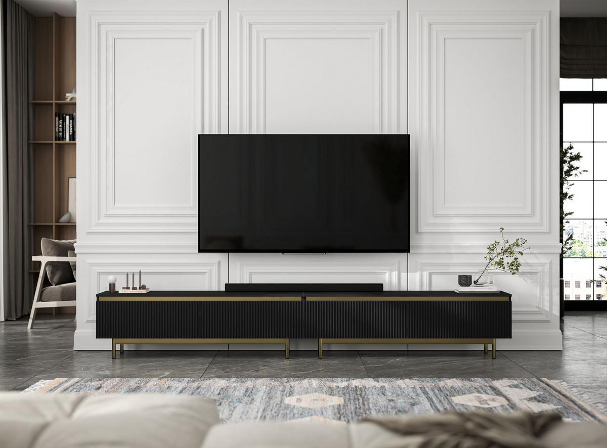 TV-LOWBOARD 2er-Set Selene Schwarz matt 280 cm mit Metallrahmen - Goldfarben/Schwarz, Holzwerkstoff/Metall (280/44/35cm) - Meble Lindner