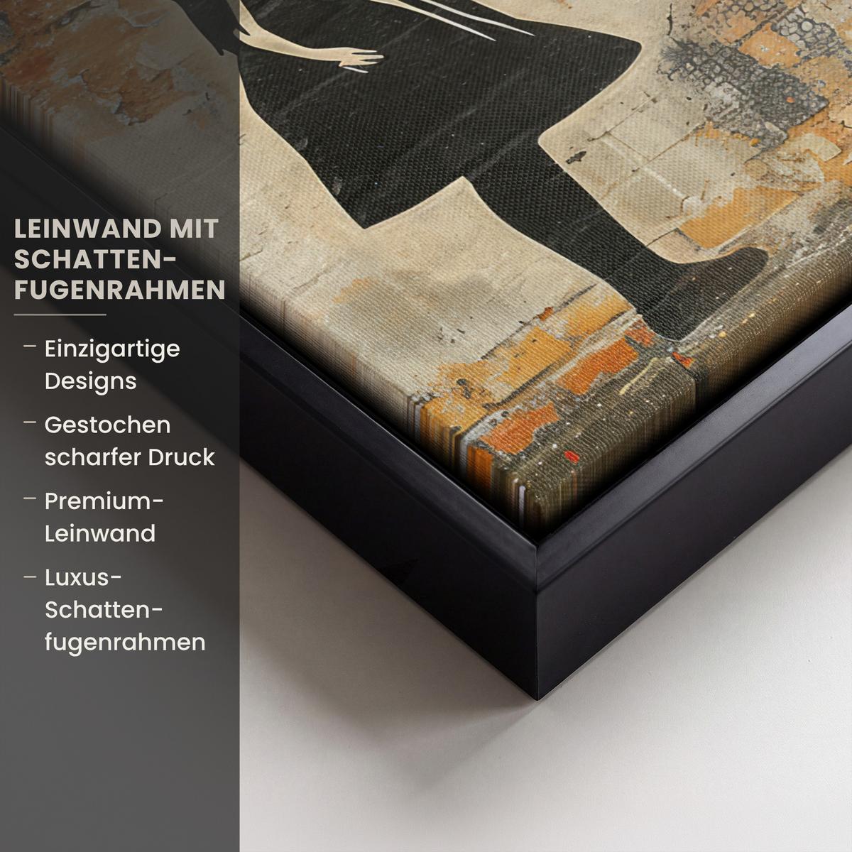 LEINWAND Bilder mit Rahmen - Graffiti - Banksy - Mädchen - Straßenkunst - 20x30 - Sandfarben, Textil (20/30cm) - MuchoWow