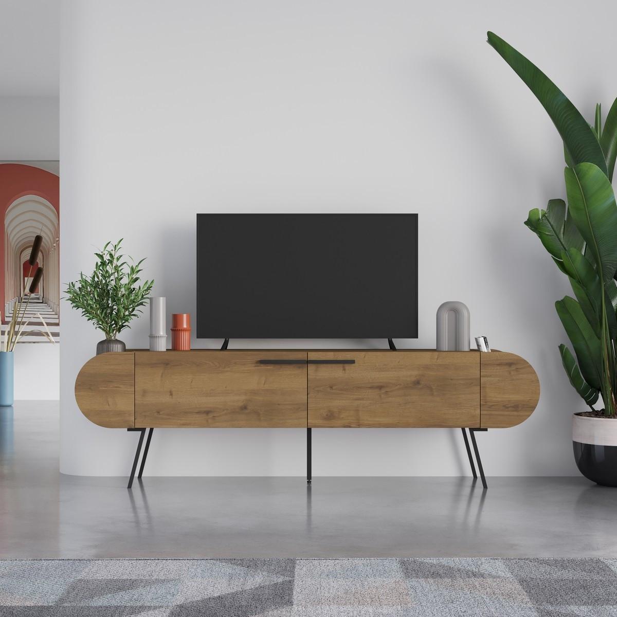 TV-MÖBEL 2 Türen mit Metallfüßen B194,5 cm - SALUSO - Nussbaumfarben, Holzwerkstoff (37.6/57.7/16cm) - Calicosy