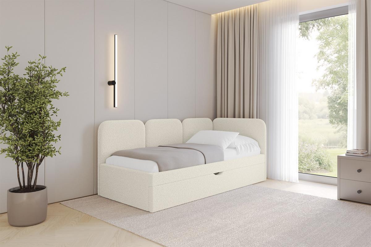 EINZELLBETT Jugendbett mit Bettkasten und Matratze H3/H4, Links - ALVY 100x200 Beige - Champagner, Holzwerkstoff/Textil (100/200cm) - ALTDECOR