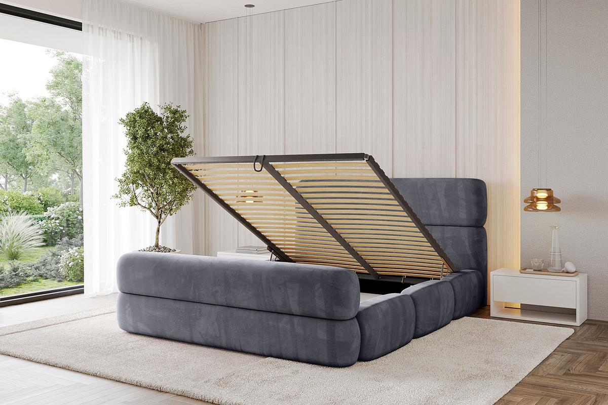 POLSTERBETT mit Bettkasten, Fußteil und Lattenrost, Bett mit Matratze H3/H4 - ELVA-Z 180x200 Dunkelgrau - Dunkelgrau, Holzwerkstoff/Textil (180/200cm) - ALTDECOR