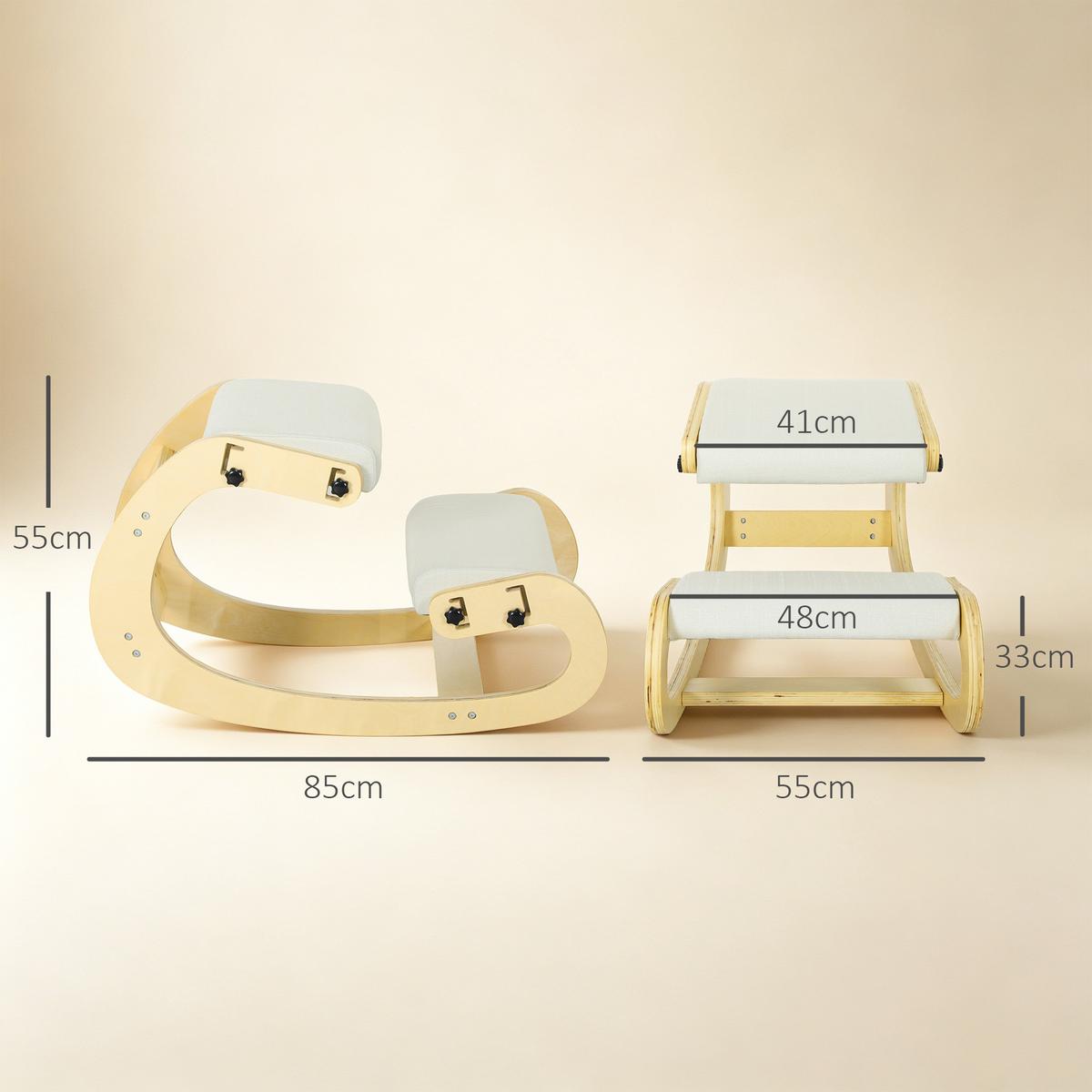KNIESTUHL Polyester Birkenholz Cremeweiß - Creme, Holz (55/55/85cm) - HOMCOM
