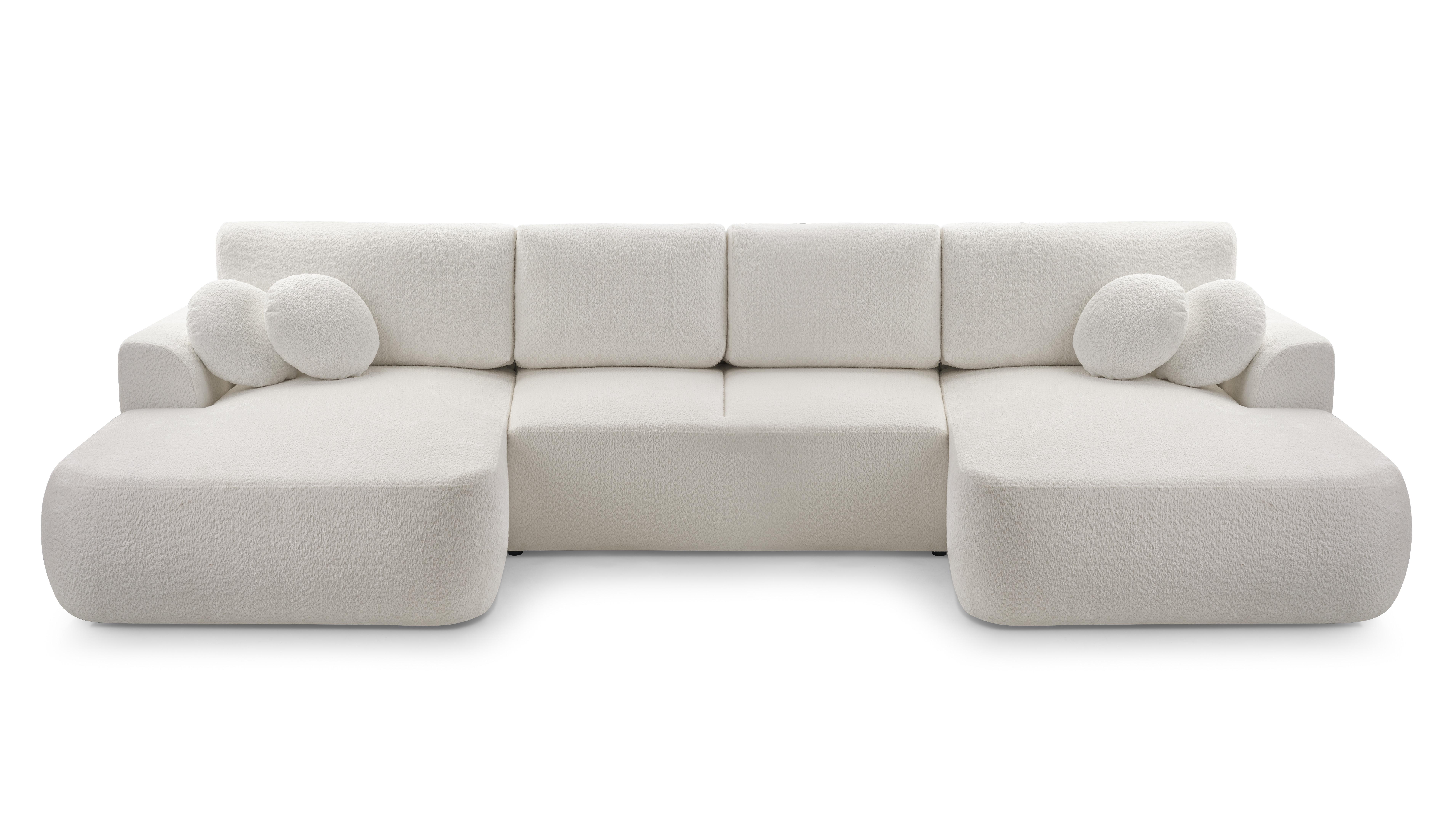WOHNLANDSCHAFT FILO Beige Boucle-Stoff mit Schlaffunktion - Beige, Holz (364/87/168cm) - MASSENO
