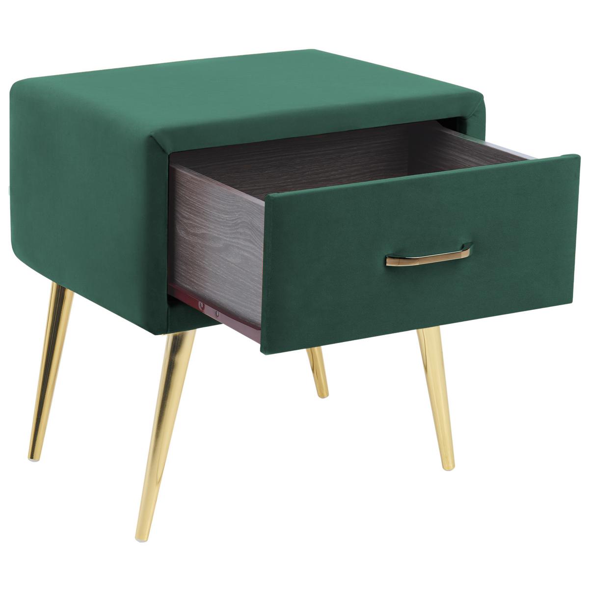NACHTTISCH Samtstoff smaragdgrün/gold 1 Schublade 38/46/49 cm Flayat - Goldfarben/Grün, Textil (46/49/38cm) - Beliani