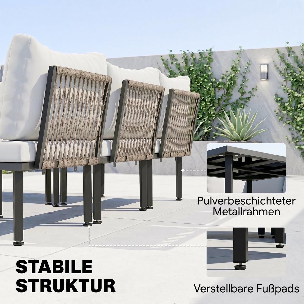 GARTENLOUNGE-SET 6er Set Metall Polyester Hellgrau - Hellgrau/Schwarz, Textil/Metall - Outsunny