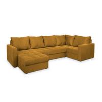 WOHNLANDSCHAFT LORIVO L-S Gelb Plüsch-Stoff mit Schlaffunktion - Gelb/Grau, Holz/Kunststoff (285/85/150cm) - MASSENO