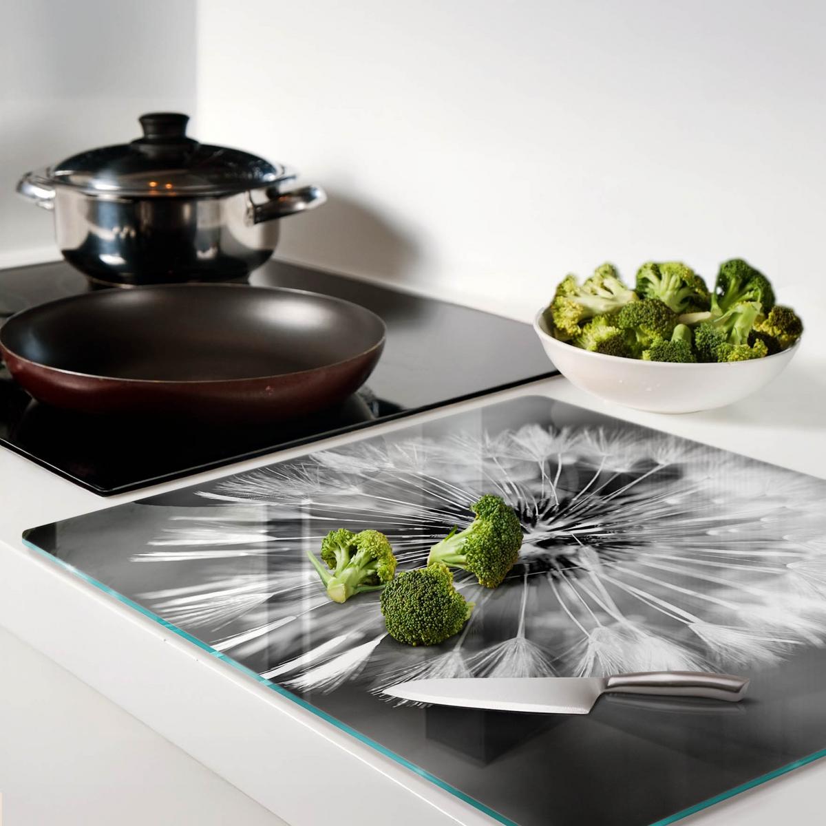GLASPLATTE 60x52 cm Löwenzahn - Schwarz, Glas (60/0.4/52cm) - TULUP