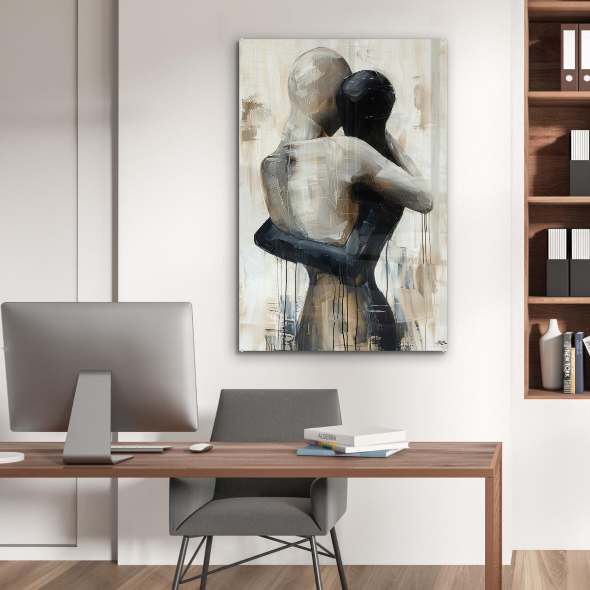 ACRYLGLASBILD Abstrakt - Liebe - Schwarz und weiß - Modern 80x120 cm - Schwarz, Glas (80/120cm) - MuchoWow