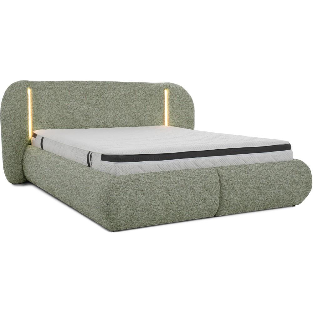 POLSTERBETT Corfu mit LED-Beleuchtung, mit Bettkasten, rundliche Formen, 140x200, Grün - Grün, Textil/Metall (140/200cm) - Beautysofa