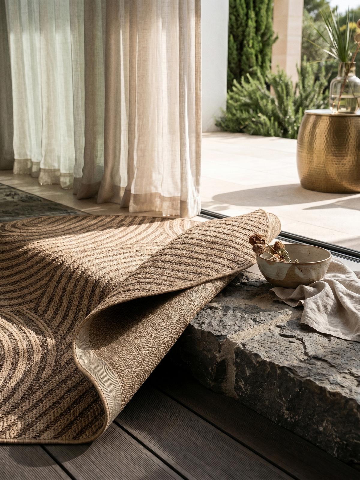 TEPPICH Outdoor ARLBERG in Beige, in Jute-Optik, Ø 160 cm - Beige, Textil (160/160cm) - KADIMA DESIGN