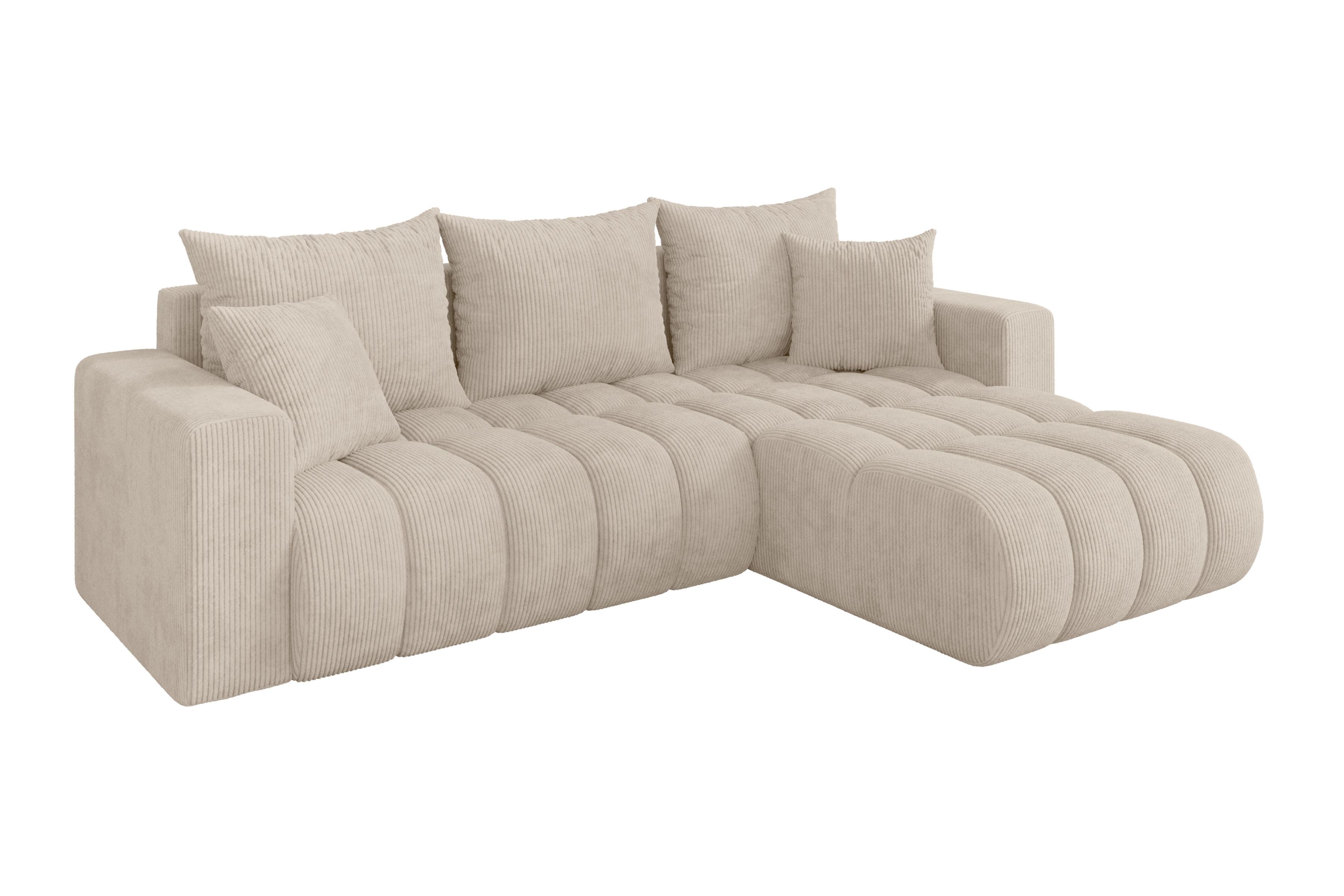 ECKSOFA mit Schlaffunktion Ottomane Rechts MILA-L-v1 277x195x86 Beige Cord - Beige/Schwarz, Holzwerkstoff/Kunststoff (277/194cm) - ALTDECOR