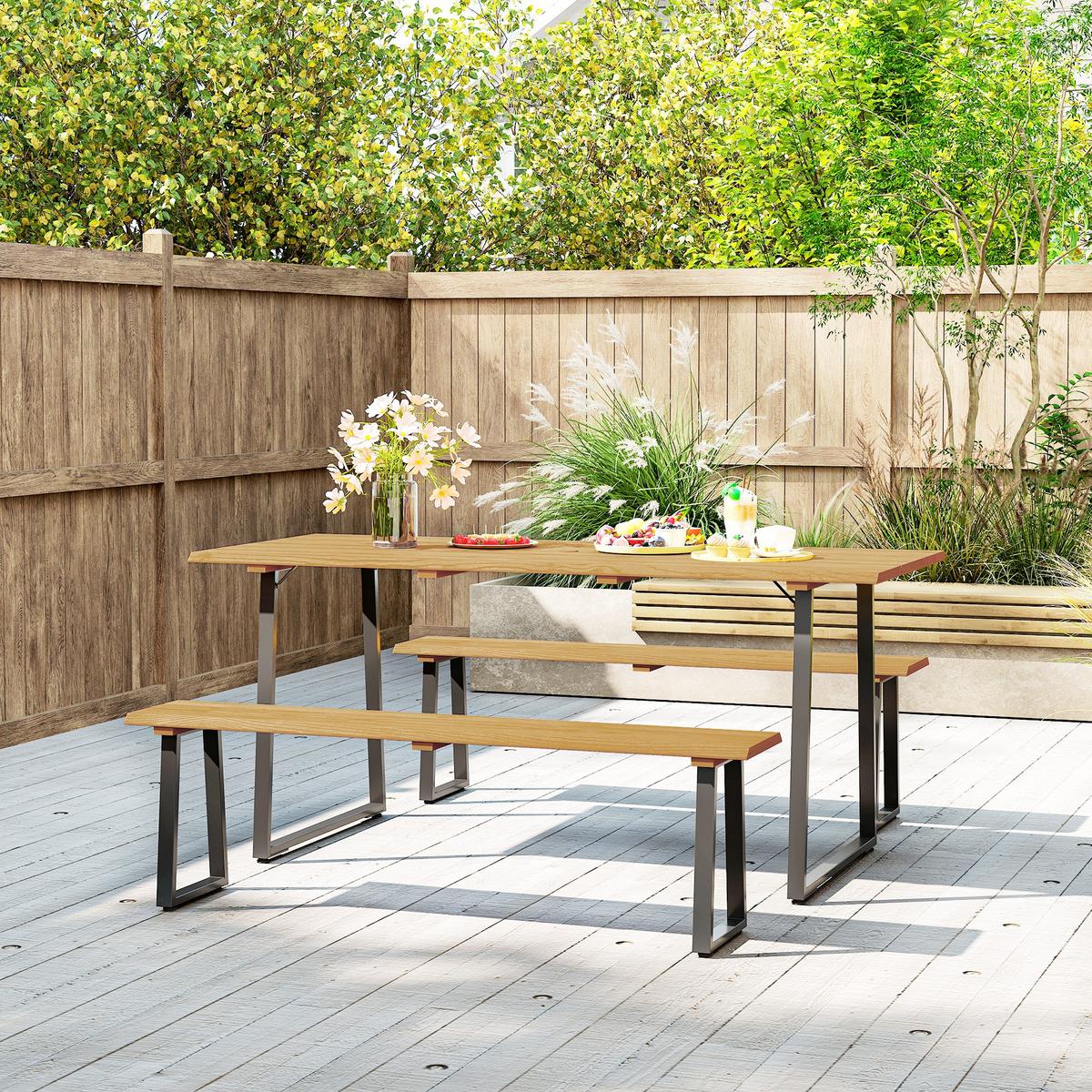 SITZGRUPPE 3er Set Tannenholz Stahl Naturholz - Naturfarben, Holz/Metall - Outsunny