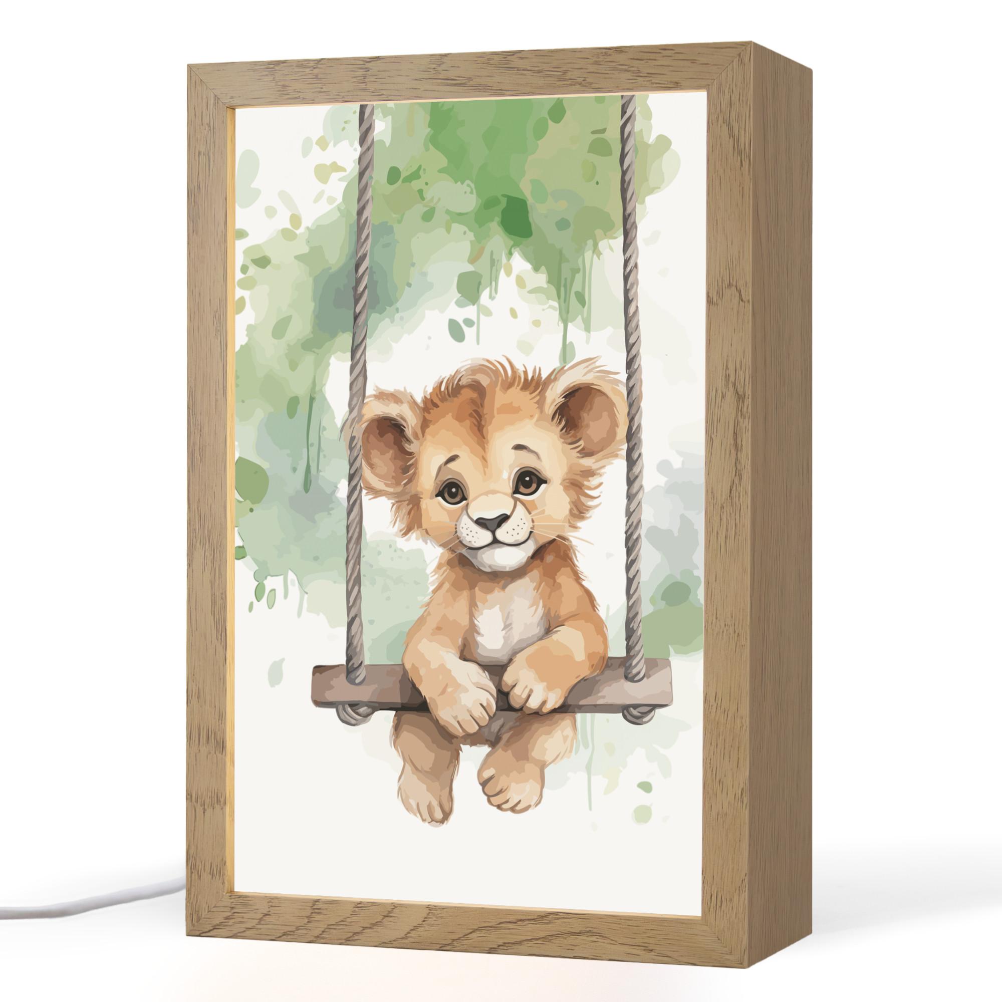 NACHTTISCHLAMPE Löwe - Tier - Kinder - Dschungel 20x30 cm - Weiß, Holzwerkstoff (8/20/30cm) - OnlyWow