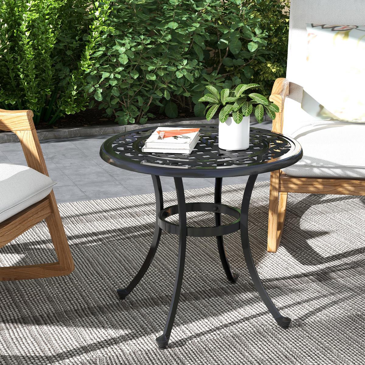 GARTEN BEISTELLTISCH, Schwarz,Aluminium - Schwarz, Metall (60/60/53cm) - Outsunny