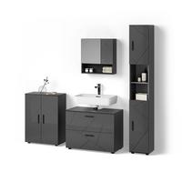 BADMÖBEL-SET Ronco Anthrazit Hochglanz 4 Teile, mit Schubladenschrank und Midischrank - Schwarz Hochglanz, Holzwerkstoff (80/58/41cm) - Livinity®