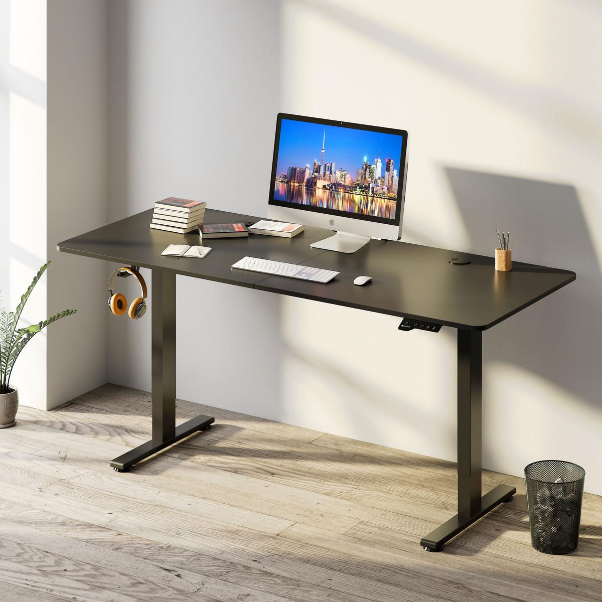 SCHREIBTISCH Office Stand schwarz 120x60 cm höhenverstellbar - Schwarz, Holz (60/120/117cm) - Juskys
