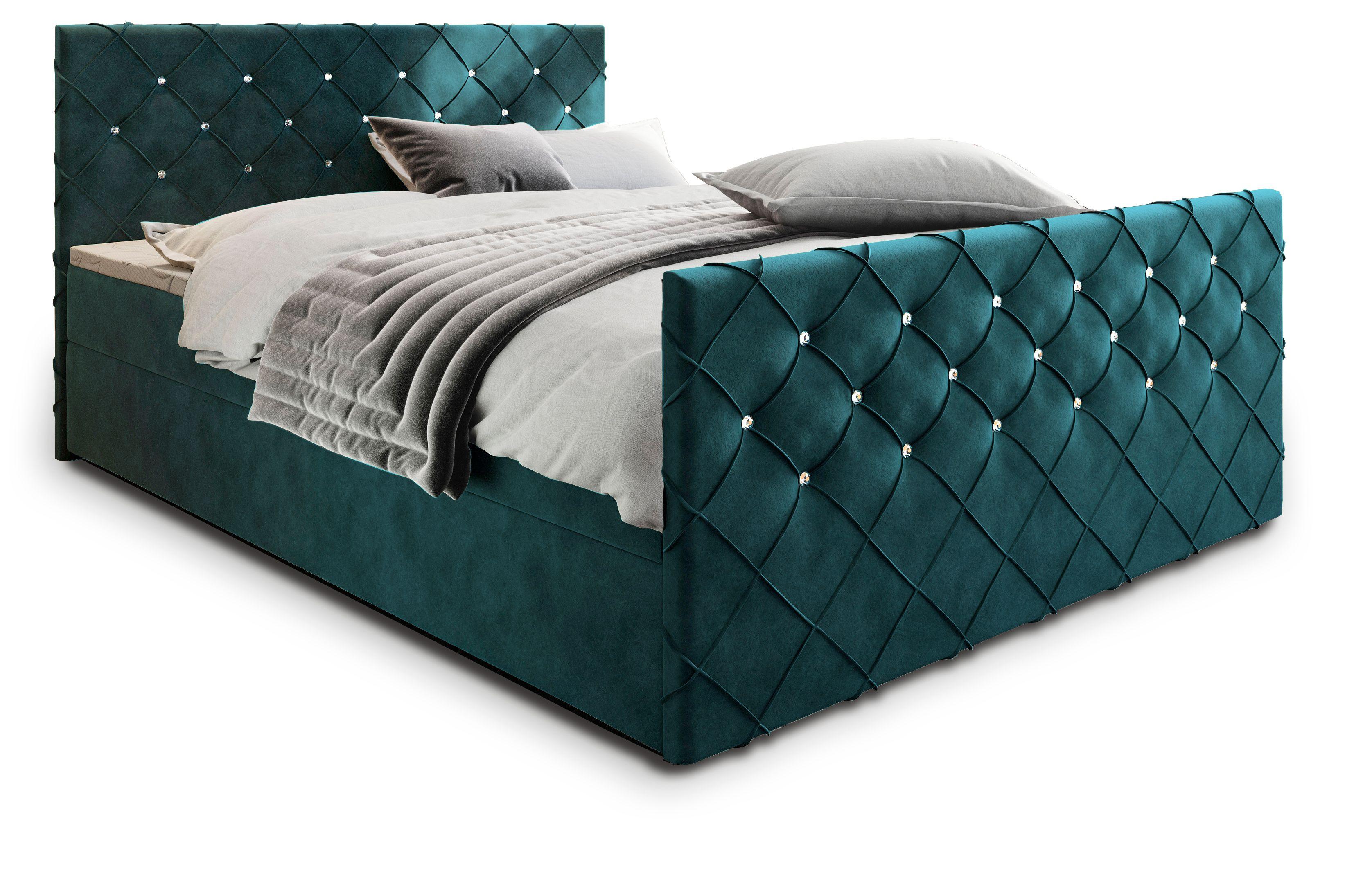 BOXBETT MANDI 160x200 cm mit Matratze und Topper - Blau - Blau/Grün, Holz (160/200cm) - MASSENO