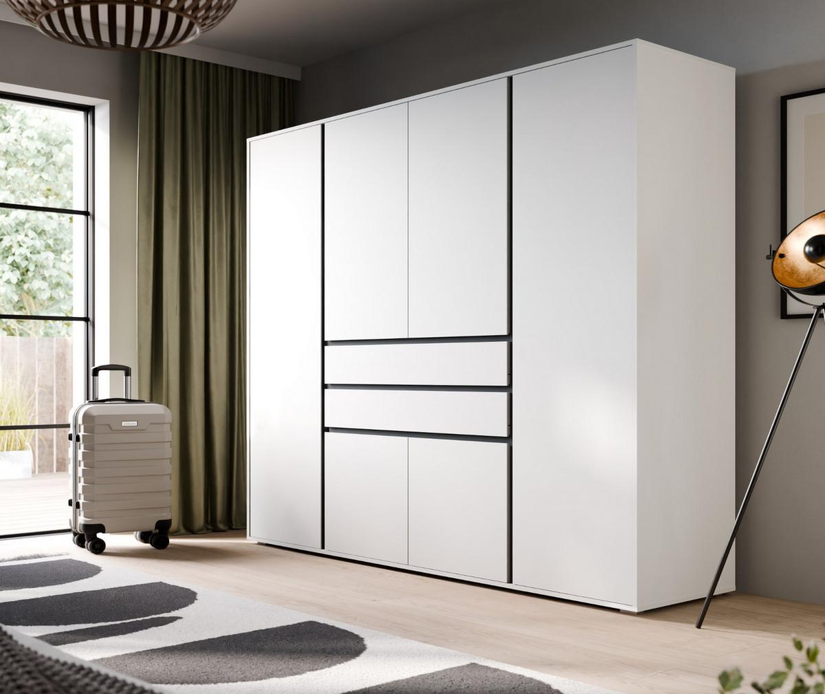 KLEIDERSCHRANK weiß, grau 197 x 194 cm, Drehtürenschrank 6-türig - Anthrazit/Silberfarben, Holzwerkstoff/Kunststoff (197/194/56cm) - Inn.Furn