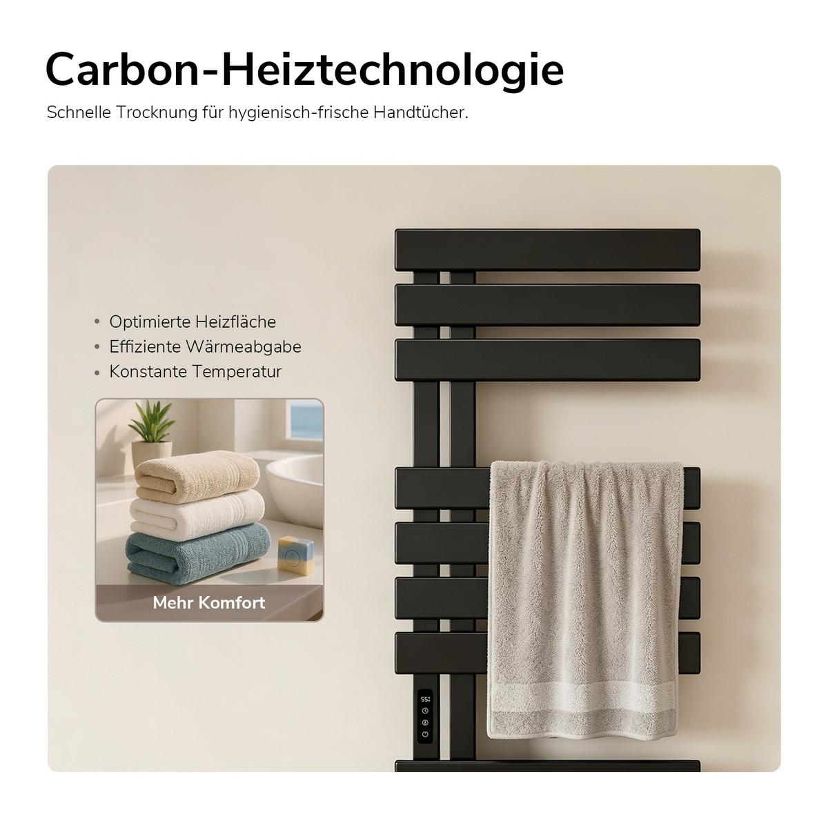 HEIZKÖRPER Elektrisch WLAN Thermostat Schwarz 130/50 cm - Schwarz, Metall (50/130/11cm) - EMKE