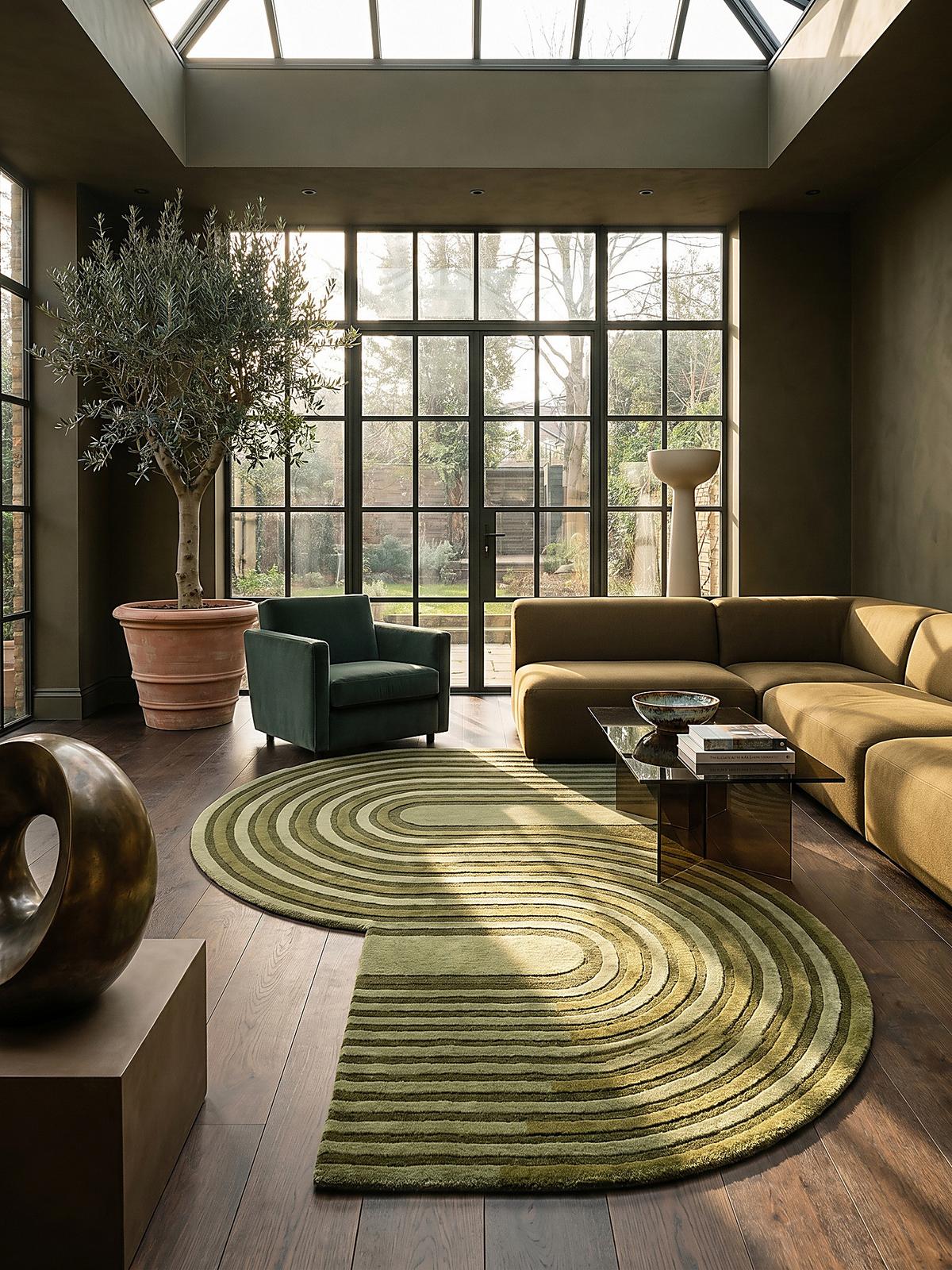 WOLLTEPPICH LEVEN, geometrisch, Olivegrün, 120 x 180 cm - Grün, Textil (180/120cm) - KADIMA DESIGN