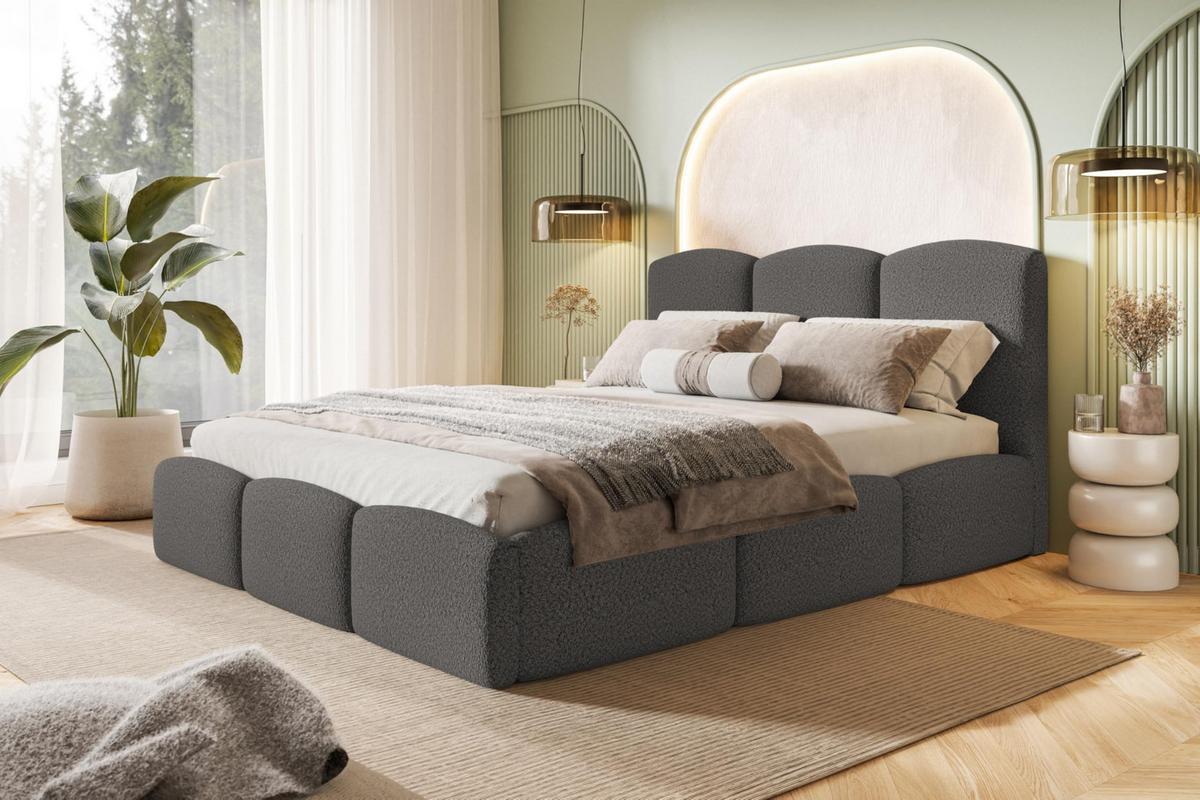 BETT 160x200 - Polsterbett mit Bettkasten und Holzrahmen - Modern Betten - Kuscheliger Catch-Me-Stoff - Kollektion Zoya - Grau - Grau, Holz/Textil (160/200cm) - Alpi-Möbel